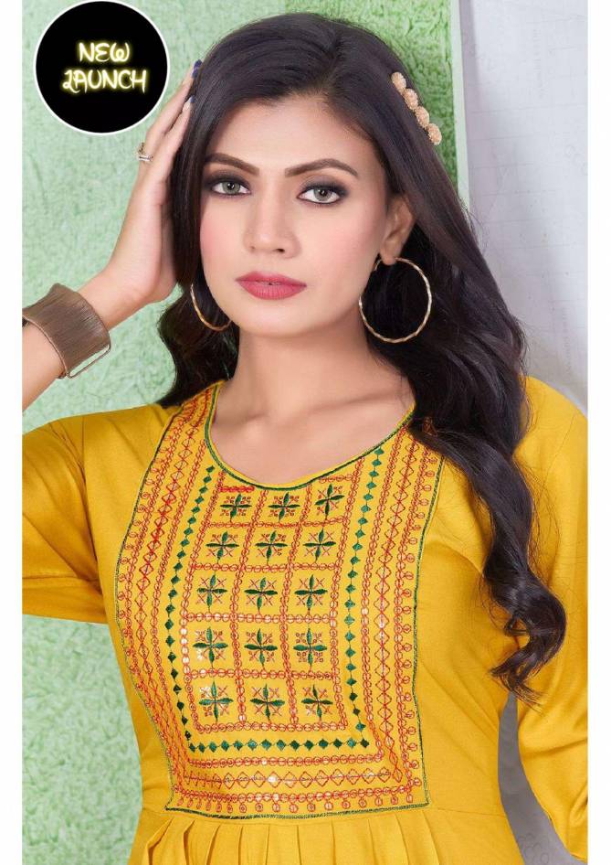 Trendy Chicago Vol 2 Rayon Sequence Work Naira Cut Kurti Catalog
